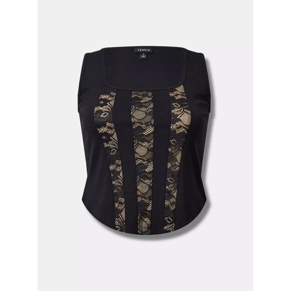 NWT Torrid Ponte Square Neck Lace Corset Top Size 3 or 22/24 Plus - Picture 1 of 4